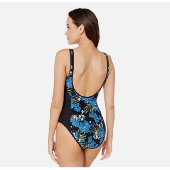 MICHAEL Michael Kors Bold Tropical Bliss Front Zip One-Piece Black Multi 6 NWT - Picture 2 of 5